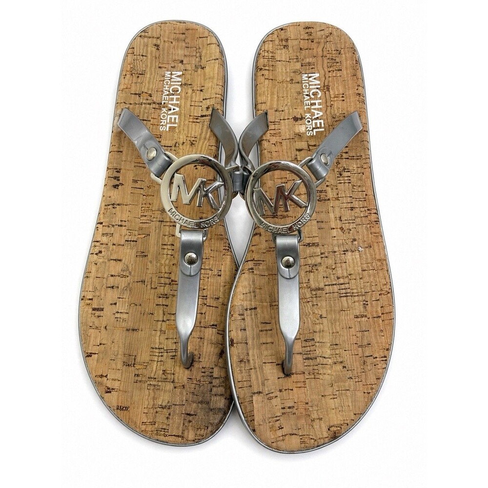 Michael Kors Silver Jelly Cork Thong Sandals Flip Flops Women’s Size 7